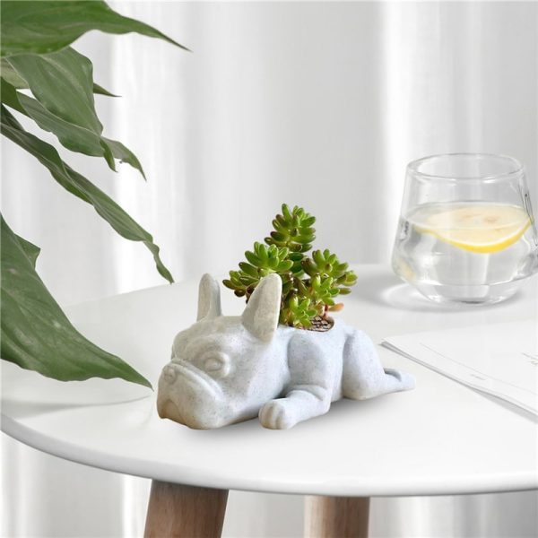 Schicker Blumentopf mit Welpenfigur aus Kunstharz